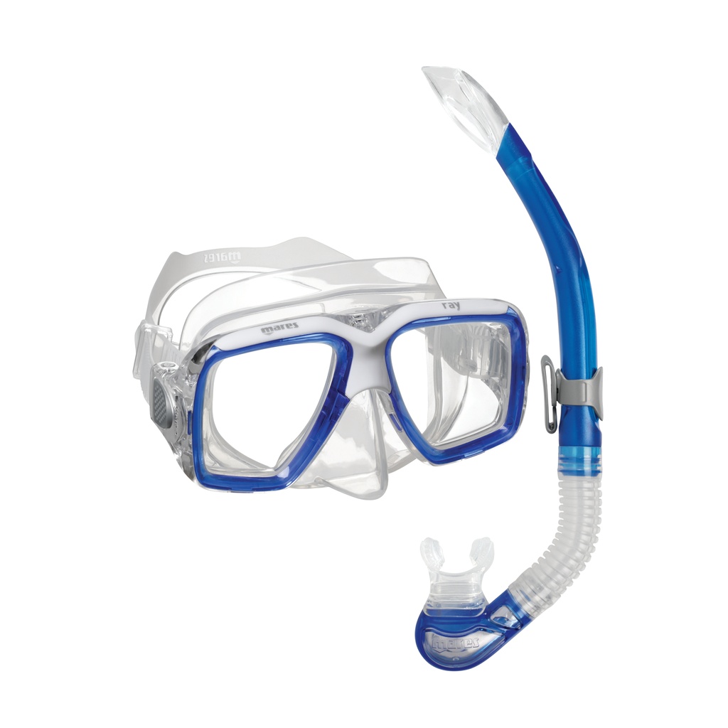 [002411] MASQUE MARES COMBO RAY (JUPE : TRANSPARENT / CERCLAGE : BLEU-BLANC)