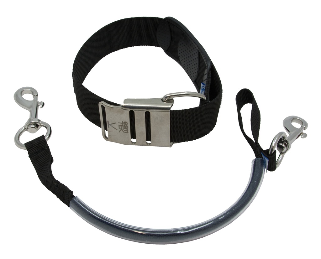 [048541] FIXATION POUR BLOC DÉCO ESM 2 MOUSQUETONS INOX 120 MM, SANGLE BOUCLE INOX (ORANGE)