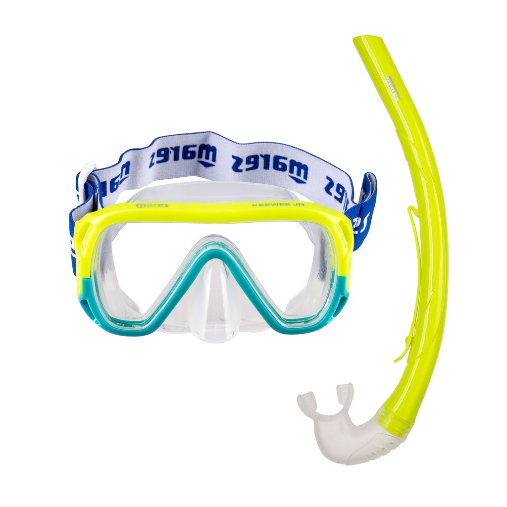 [068523] MASQUE MARES COMBO KEEWEE JUNIOR (JUPE : TRANSPARENT / CERCLAGE : AQUA-JAUNE)