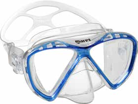 [074464] MASQUE MARES SAMUI MID (JUPE : TRANSPARENT / CERCLAGE : BLEU)