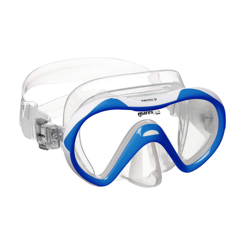 [005886] MASQUE MARES VENTO JR (JUPE : TRANSPARENT / CERCLAGE : BLEU-BLANC)