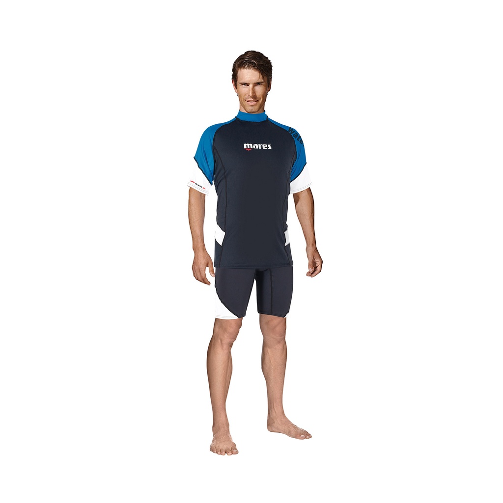 [007727] RASH GUARD MARES LOOSE FIT MANCHES COURTES HOMME (3XL, BLEU)